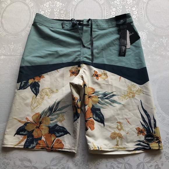 O'Neill Other - O'Neill Hyperfreak Strech Floral Swim Men's Size 29 Teal Floral Board-Shorts NWT